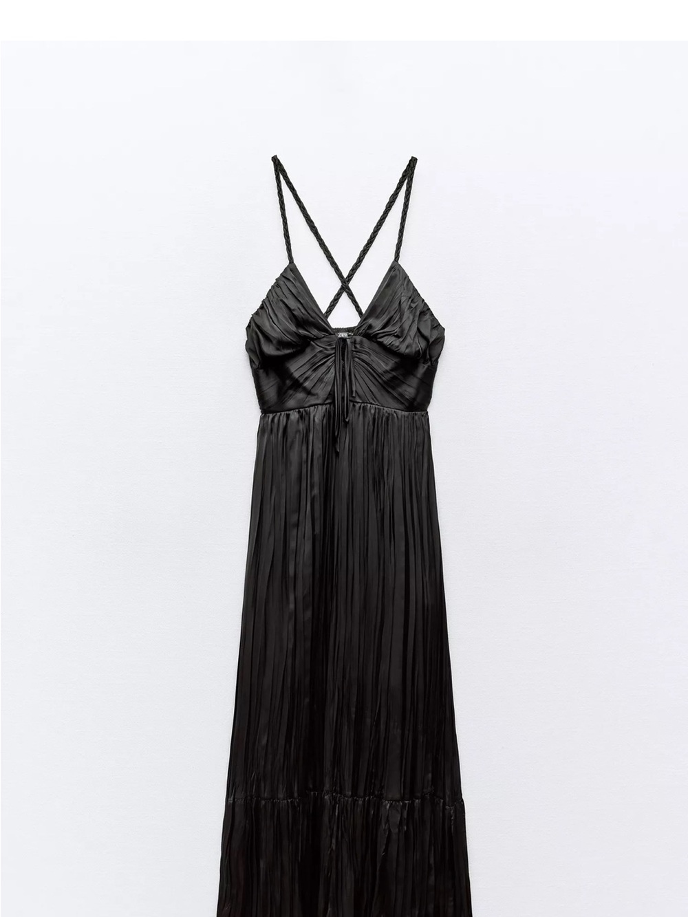 Zara Black Backless Pleated Maxi Dress with Crisscross Straps